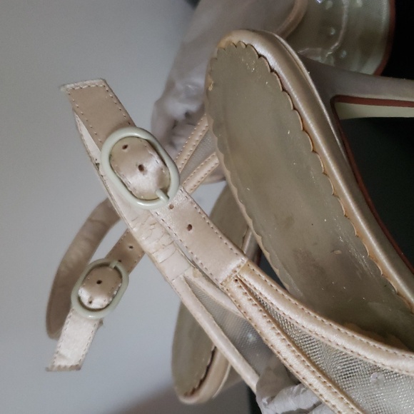 Caparros Cream Mesh Flower Beaded 3.5" Heel Slingback Pumps - Picture 12 of 14